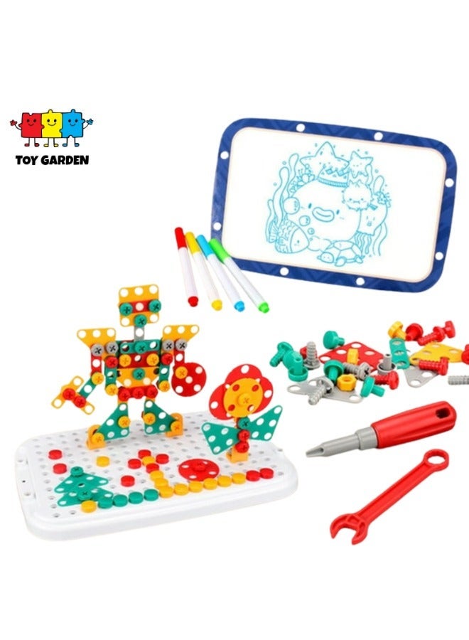 3D DIY Mushroom Nails Puzzle Game Creative Screw Drill Toy Table Set Educational STEM Jigsaw Building Toy Engineering Gift for Boys  Girls - Image 1